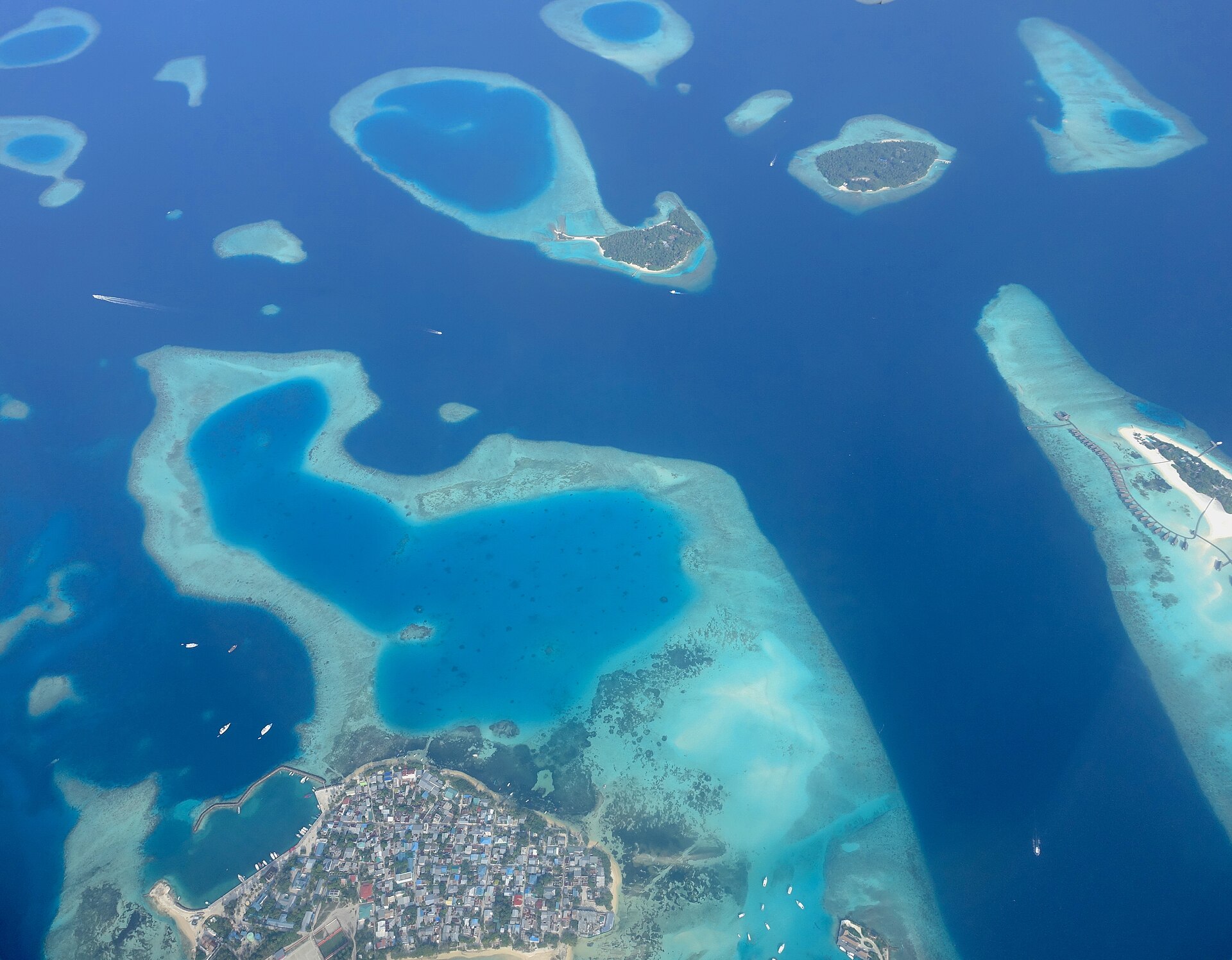Aerial view of Guraidhoo island and its lagoon