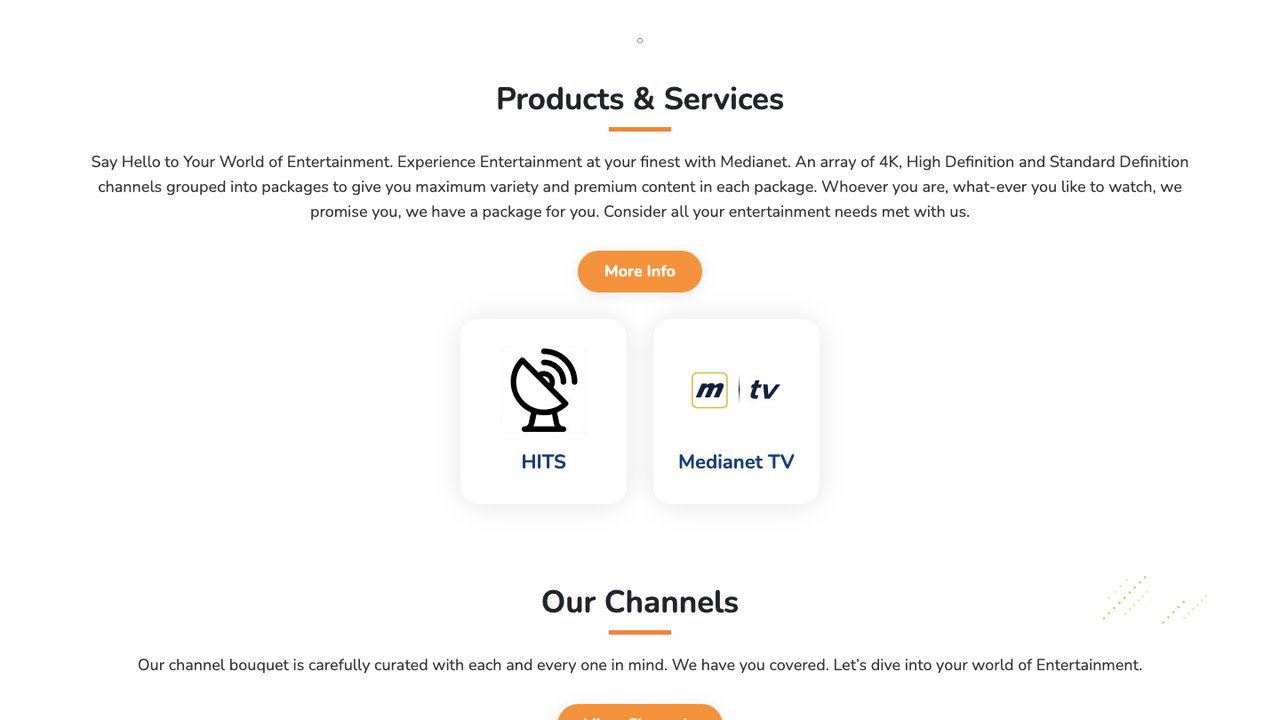 The Medianet website, showing its products and channel line-up